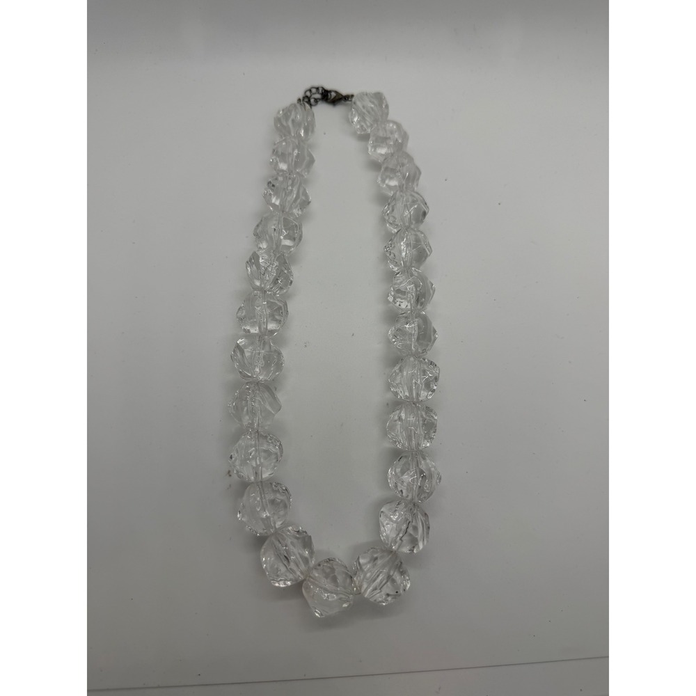 Vintage Chunky Clear Faceted Acrylic Bead Statement Necklace Adjustable 17-20in